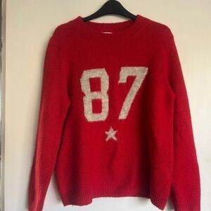Red Women's Sweater with 87 Design